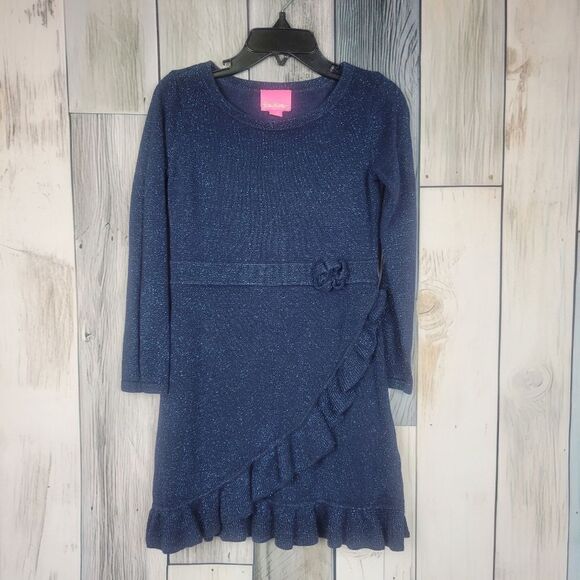 Lilly Pulitzer Other - Lilly Pulitzer Girls Blue Ruffled Hem Shimmery Long Sleeve Dress Size 5